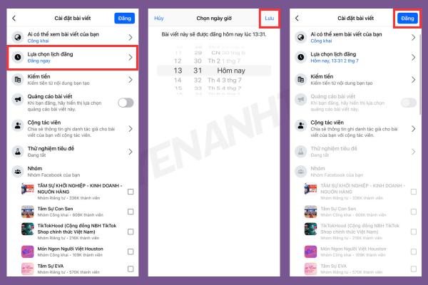 Tùy chọn lịch đăng và quyền công khai