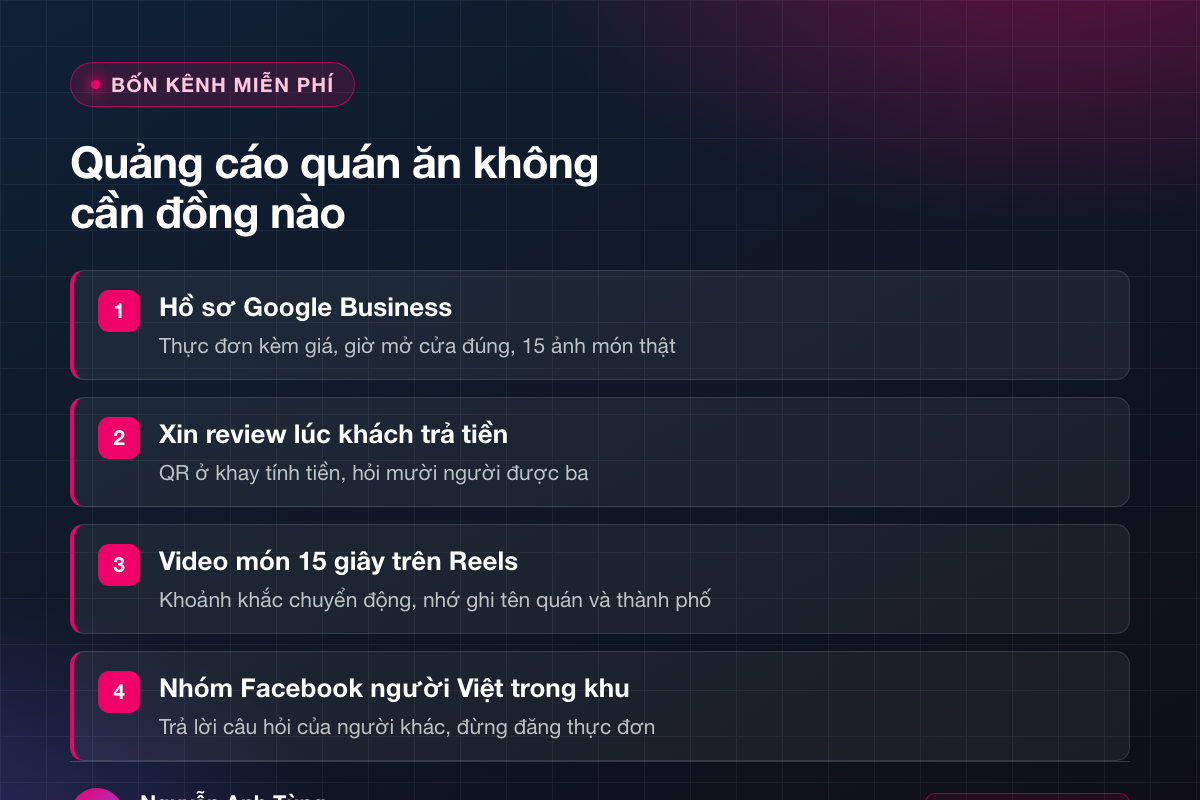 Bốn kênh quảng cáo quán ăn miễn phí