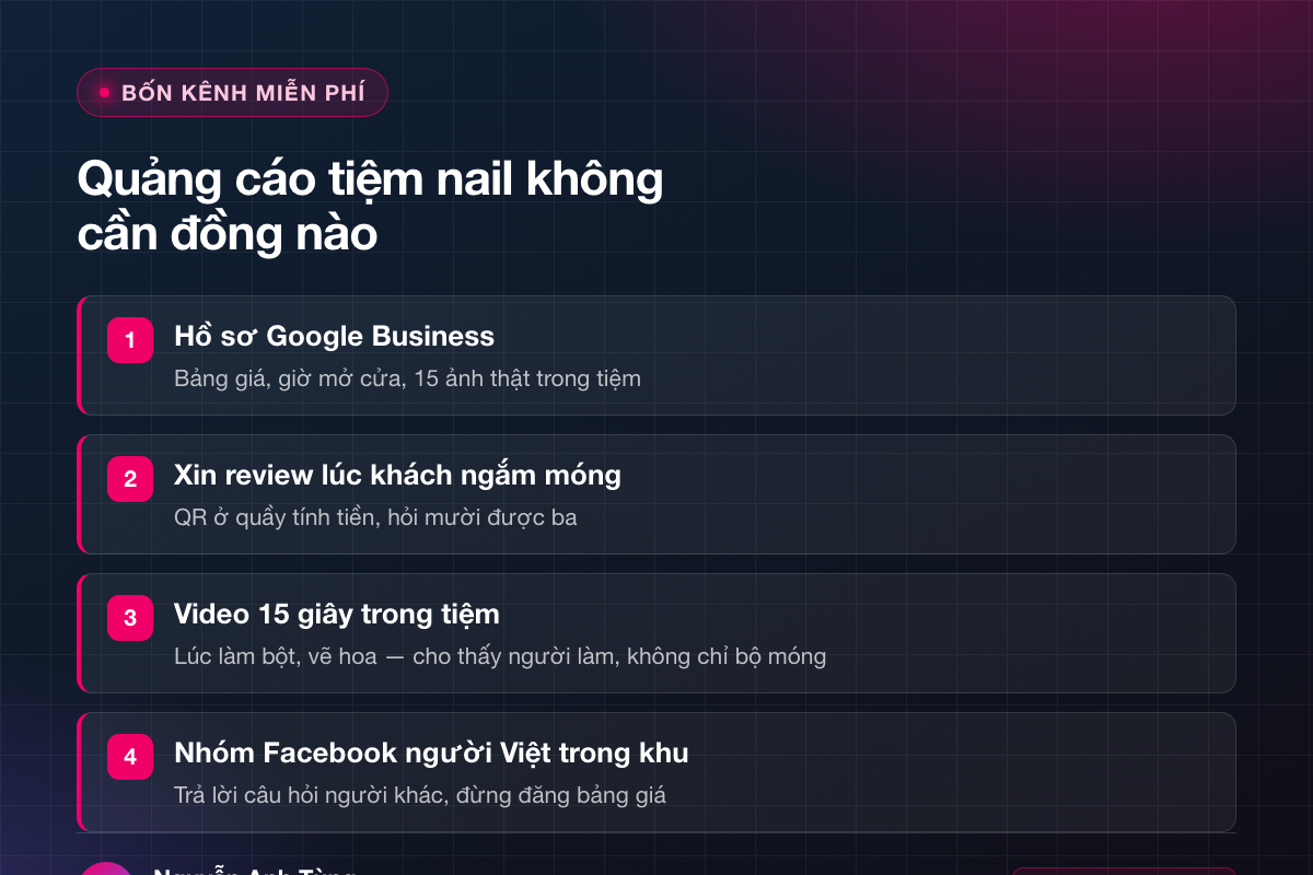 Bốn kênh quảng cáo tiệm nail miễn phí