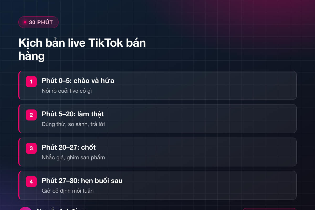 Kịch bản 30 phút cho cách live trên TikTok bán hàng hiệu quả
