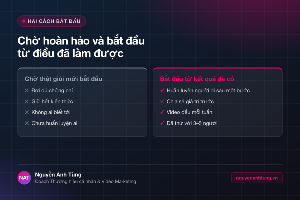 So sánh chờ hoàn hảo và bắt đầu làm coach từ kết quả đã có