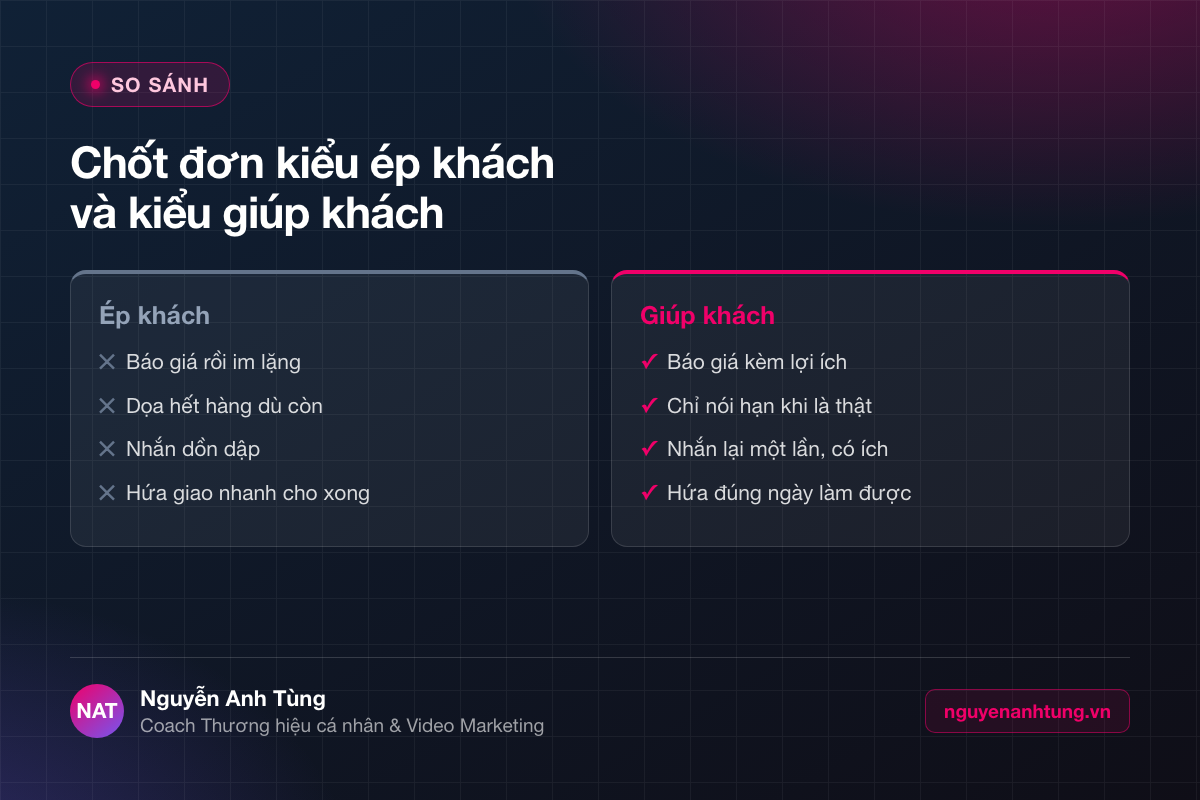 So sánh chốt đơn kiểu ép khách và kiểu giúp khách