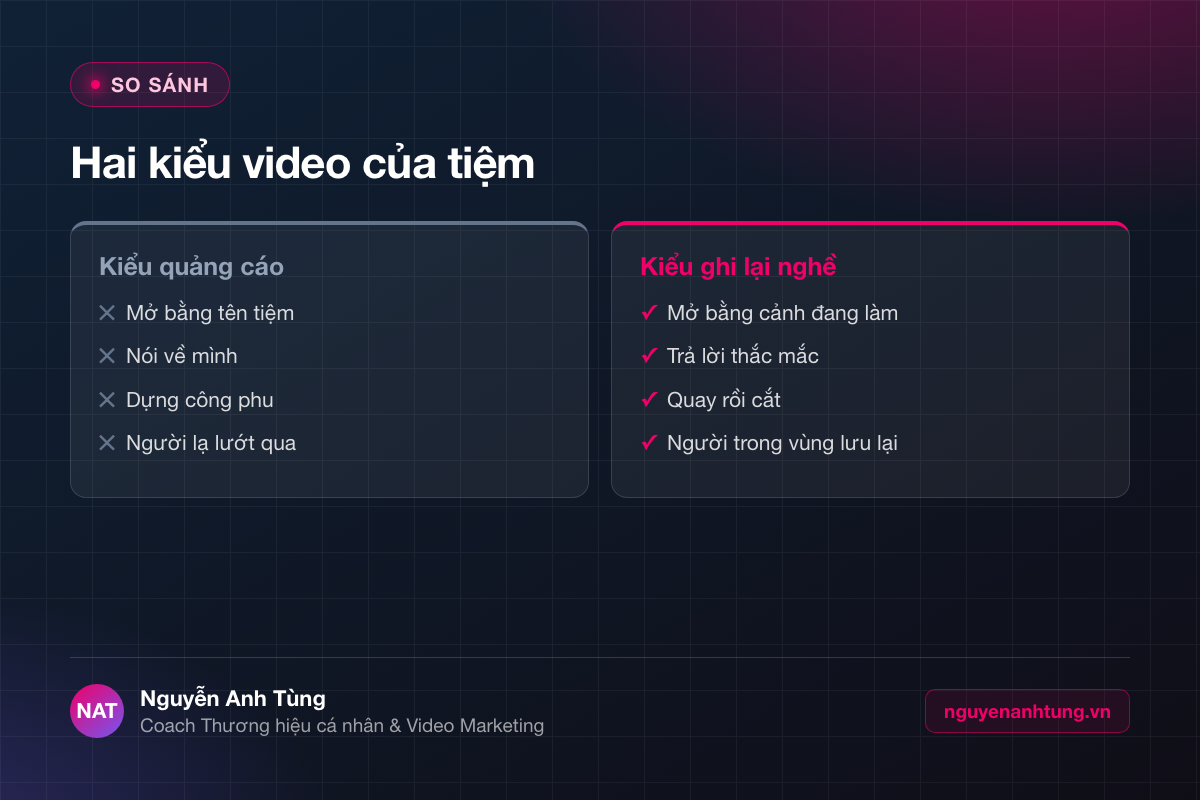 So sánh hai kiểu content TikTok cho doanh nghiệp